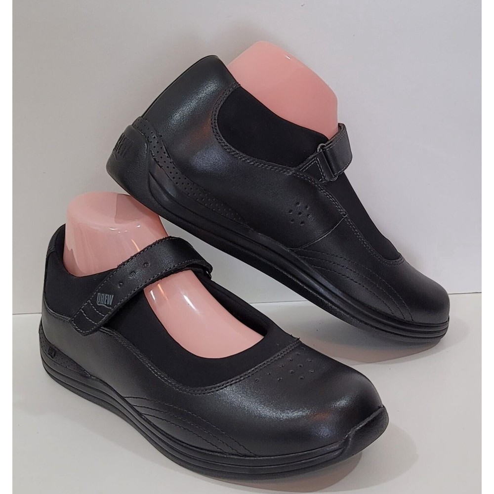 Drew Rose Orthopedic Diabetic Mary Jane Black Leather/Black Stretch 9.5W